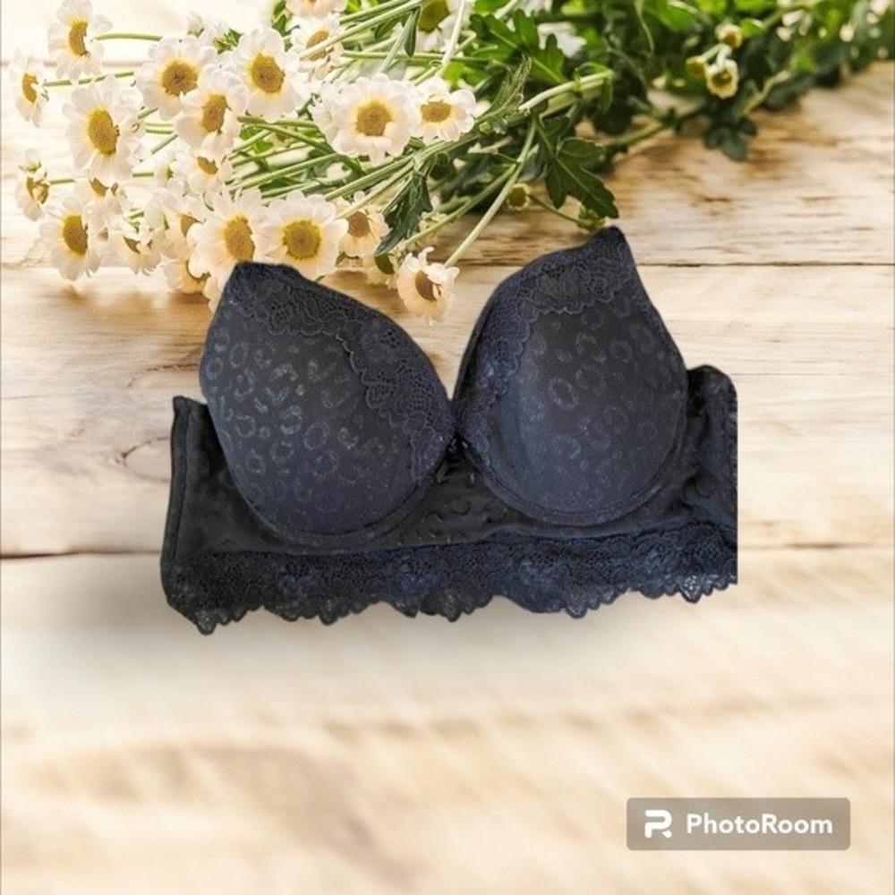 Bra black mix print pattern 34b lace